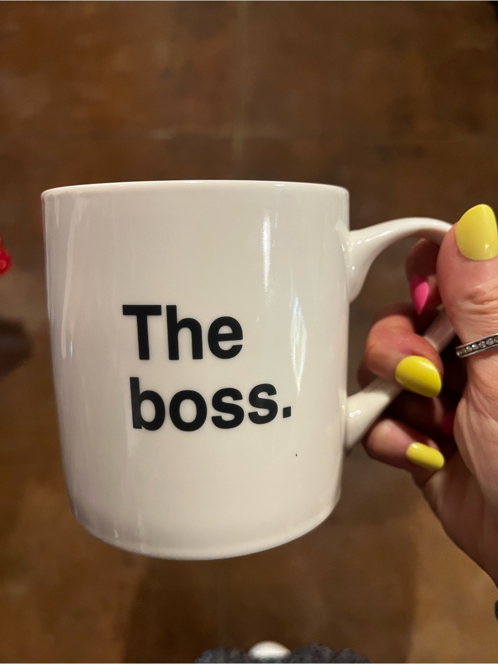 White Ceramic Mug with "The boss." Text